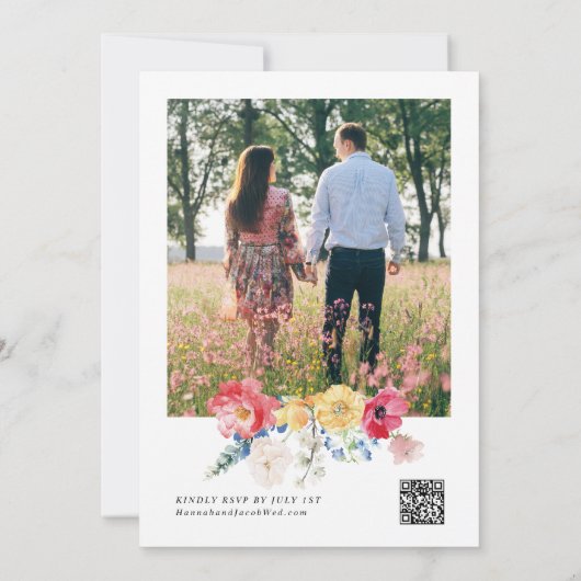 Farbige Wildblume Foto QR Code UAWG Wedding Einladung (Rückseite)