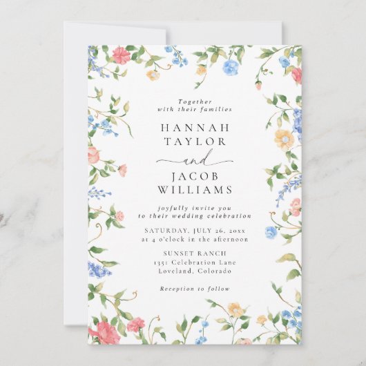 Farbige Wildblume Foto QR Code UAWG Wedding Einladung (Vorderseite)