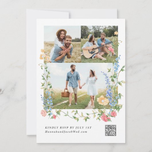 Farbige Wildblume Foto QR Code UAWG Wedding Einladung (Rückseite)