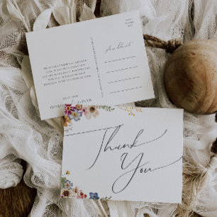 Farbige Wildblume   Gartenhochzeit Danke  Postkarte