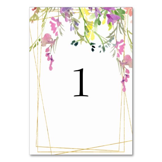 Farbige Wildblume Gold Text Tischnummer (Rückseite)