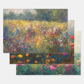Farbige Wildblume Impressionist Decoupage Geschenkpapier Set