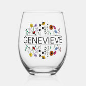 Farbige Wildblume Individuelle Name Weinglas Ohne Stiel (Vorderseite)