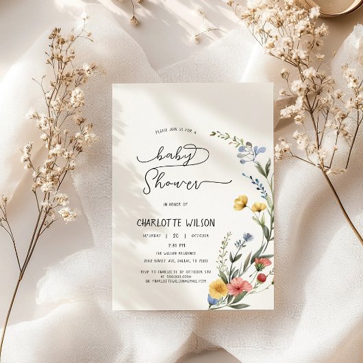 Farbige Wildblume Kinderdusche Einladung