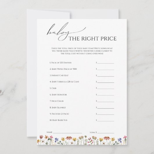 Farbige Wildblume Kinderdusche Richtige Preiskarte Einladung (Vorderseite)