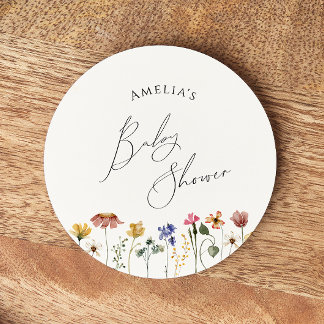 Farbige Wildblume Kinderdusche Runder Pappuntersetzer