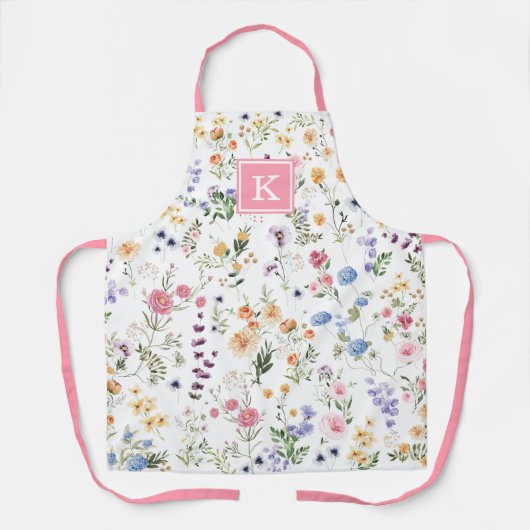 Farbige Wildblume Meadow Pattern Monogram-Schürze Schürze (Vorderseite)