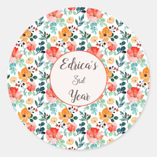 Farbige Wildblume Mixed Floral Muster Runder Aufkleber (Vorderseite)
