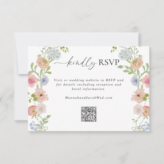 Farbige Wildblume QR Code Hochzeit RSVP Karte (Vorderseite)