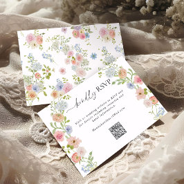 Farbige Wildblume QR Code Hochzeit RSVP Karte