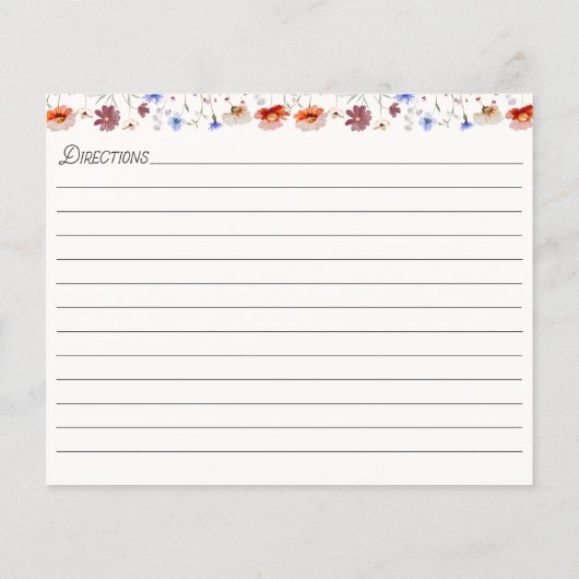 Farbige Wildblume Rezeptkarte für Wasserfarben (Rückseite)