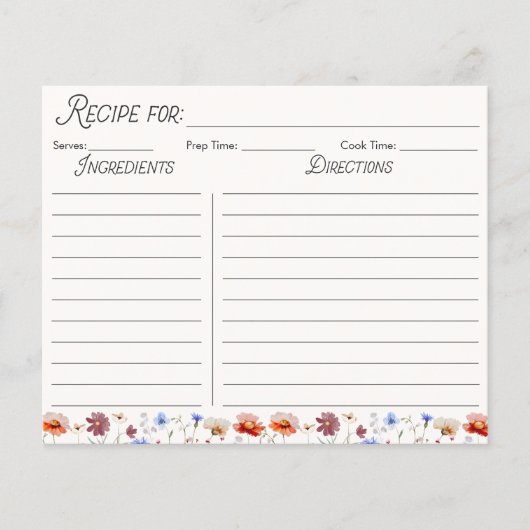 Farbige Wildblume Rezeptkarte für Wasserfarben (Vorderseite)