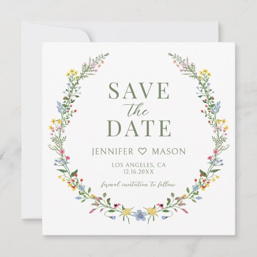 Farbige Wildblume Save the Date Foto Einladung (Vorderseite)