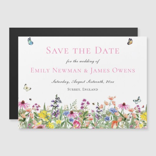 Farbige Wildblume Save the Date Magneteinladung (Vorne/Hinten)