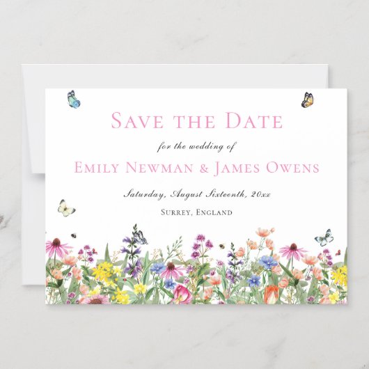 Farbige Wildblume Save the Date Magneteinladung (Vorderseite)