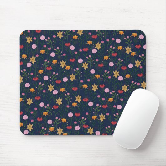 Farbige Wildblume Watercolor Blaues Design Mousepad (Mit Mouse)