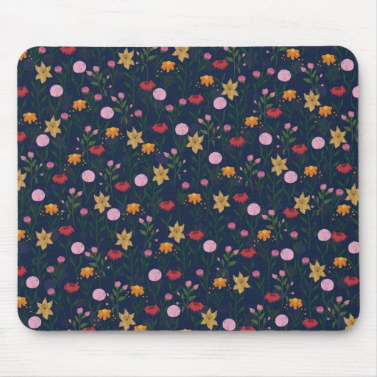 Farbige Wildblume Watercolor Blaues Design Mousepad (Vorne)