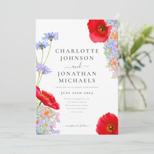 Farbige Wildblume Watercolor Boho QR-Code Einladung (Stehend Vorderseite)