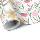 Farbige Wildblume Watercolor-Design Geschenkpapier (Rolleneckpunkt)