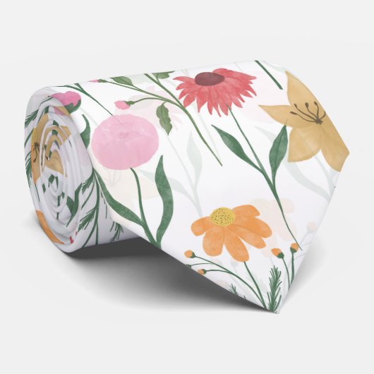 Farbige Wildblume Watercolor-Design Krawatte (Gerollt)