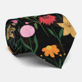 Farbige Wildblume Watercolor Schwarzes Design Krawatte (Gerollt)