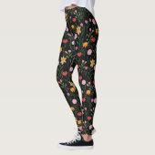Farbige Wildblume Watercolor Schwarzes Design Leggings (Links)