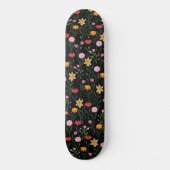 Farbige Wildblume Watercolor Schwarzes Design Skateboard (Vorderseite)