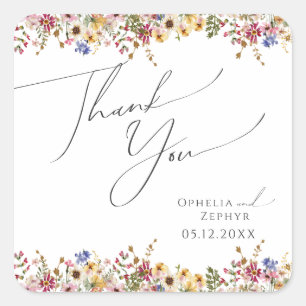 Farbige Wildblume Wiesen-Hochzeit Danke Quadratischer Aufkleber