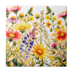 Farbige Wildblumen Aquarell Fliese