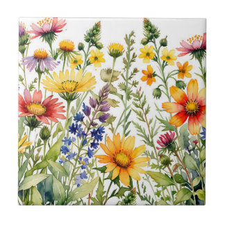 Farbige Wildblumen-Aquarellmalerei Fliese