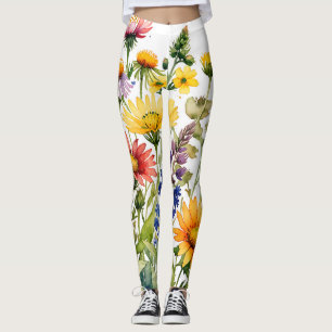 Farbige Wildblumen-Aquarellmalerei Leggings