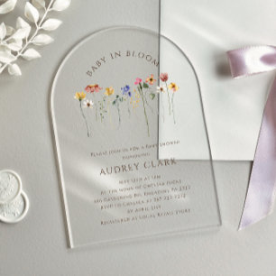 Farbige Wildblumen-Baby-in-Bloom-Baby-Party Acryleinladungen