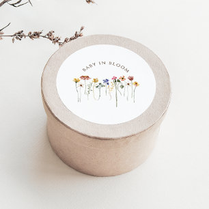Farbige Wildblumen-Baby-In-Blüte-Baby-Party Runder Aufkleber
