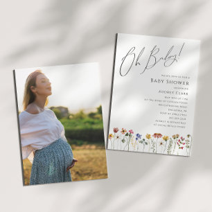 Farbige Wildblumen-Baby-Shower Oh Baby! Foto Einladung