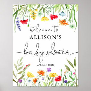 Farbige Wildblumen Babydusche Begrüßungszeichen Poster