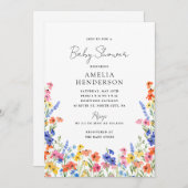 Farbige Wildblumen Babydusche Einladung (Vorne/Hinten)