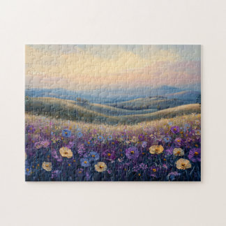 Farbige Wildblumen bei Sonnenuntergang Puzzle
