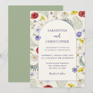 Farbige Wildblumen- & Blatt-Hochzeit Einladung