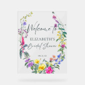 Farbige Wildblumen Blumenkalligraphie Willkommen Acrylschild (Vorderseite)