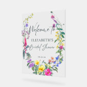 Farbige Wildblumen Blumenkalligraphie Willkommen Acrylschild (Winkel)