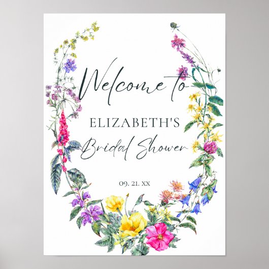 Farbige Wildblumen Blumenkalligraphie Willkommen Poster (Vorne)