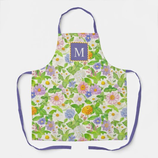 Farbige Wildblumen Blumenmuster Monogramm-Schürze Schürze (Vorderseite)