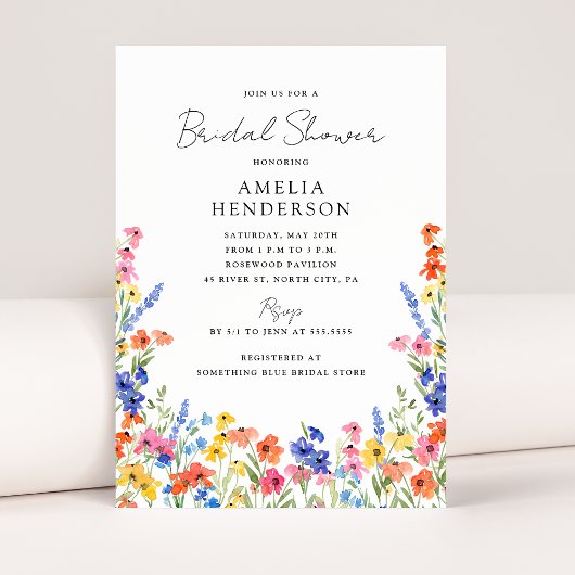 Farbige Wildblumen Brautparty Einladung