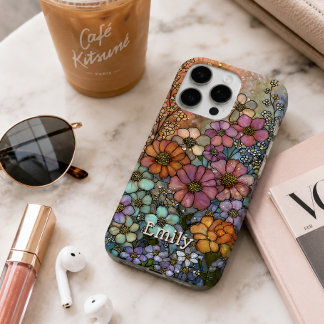 Farbige Wildblumen-Buntglas-Personalisierung iPhone 16 Pro Max Hülle