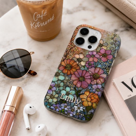 Farbige Wildblumen-Buntglas-Personalisierung iPhone Hülle