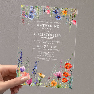 Farbige Wildblumen Elegante Hochzeit Klar Acryleinladungen