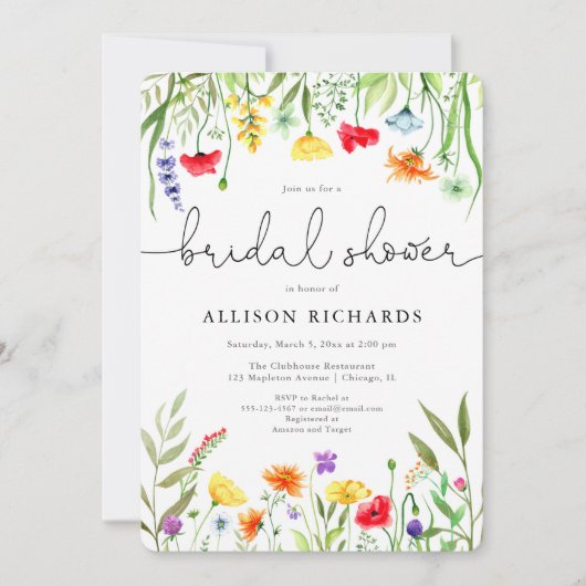 Farbige Wildblumen Frühjahr Brautparty Einladung (Vorderseite)