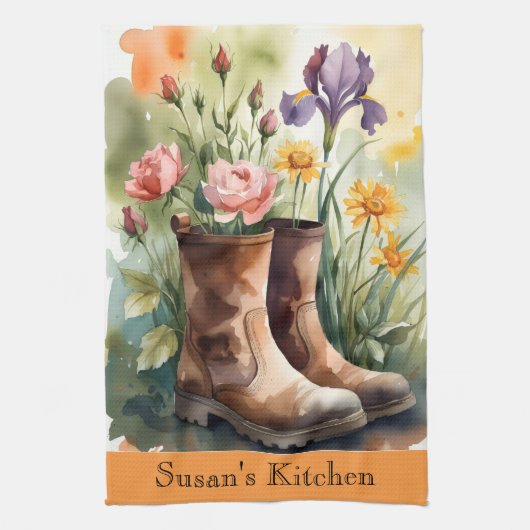Farbige Wildblumen Gärtner Florale Stiefel Geschirrtuch (Vertikal)