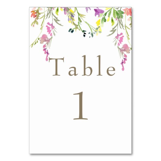 Farbige Wildblumen-Gold-Text-Tischnummer Tischnummer (Vorderseite)