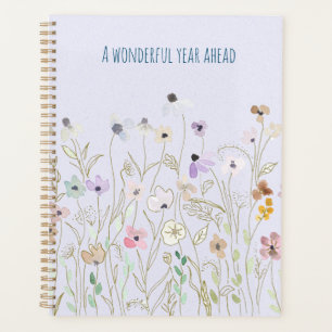 farbige Wildblumen, goldene Farbe und Aquarell Planer